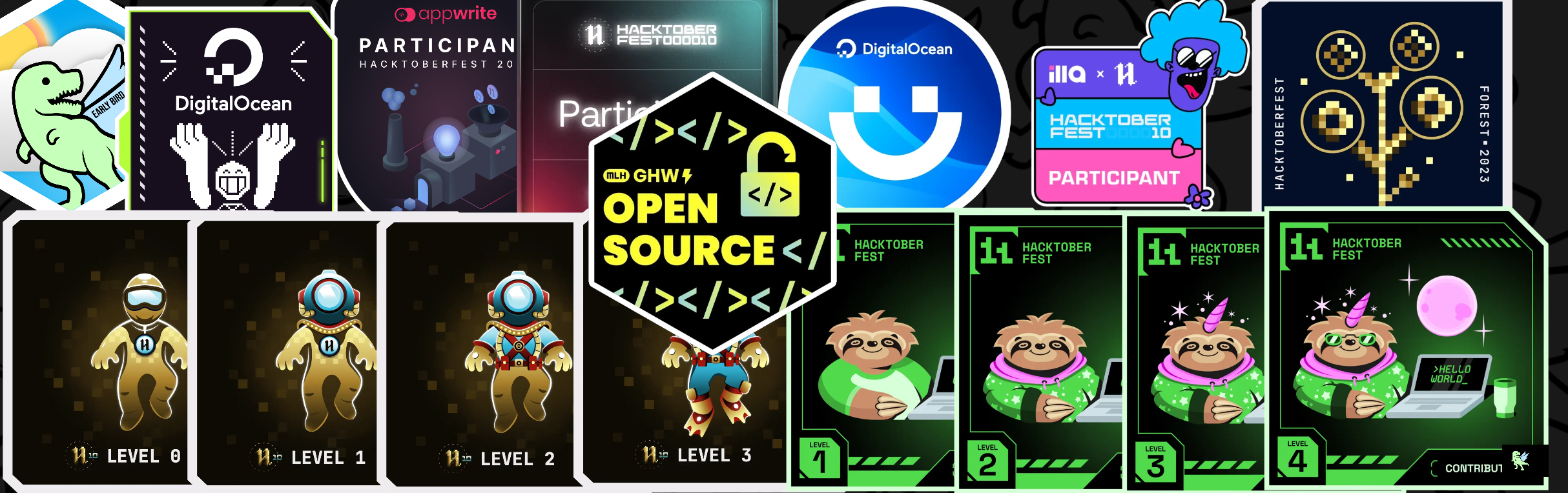 An image of @hem's Holopin badges, which is a link to view their full Holopin profile