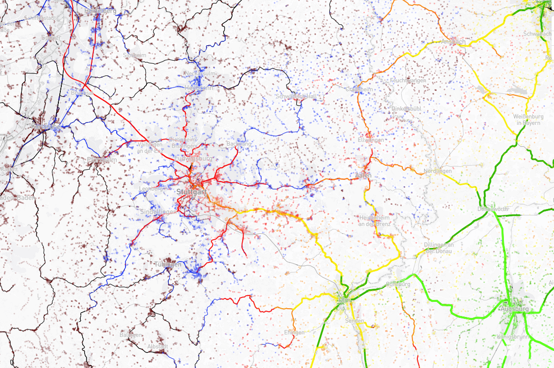 Isochrones of public transport from Munic