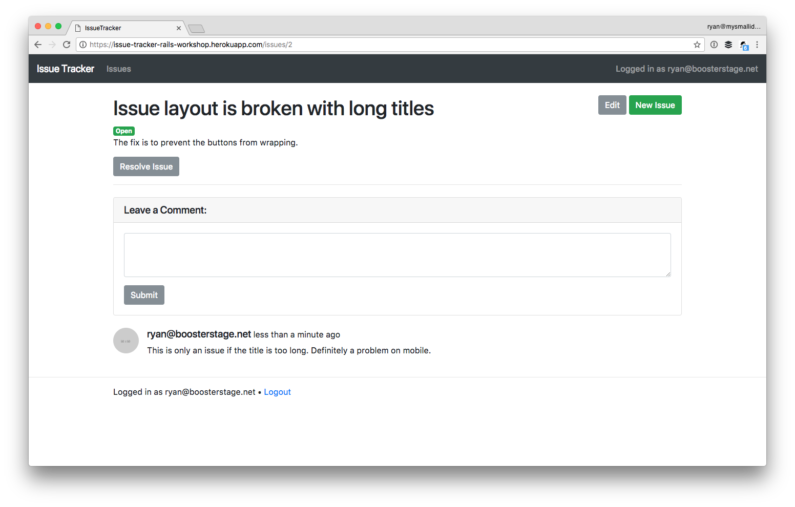 Screenshot of issue detail page