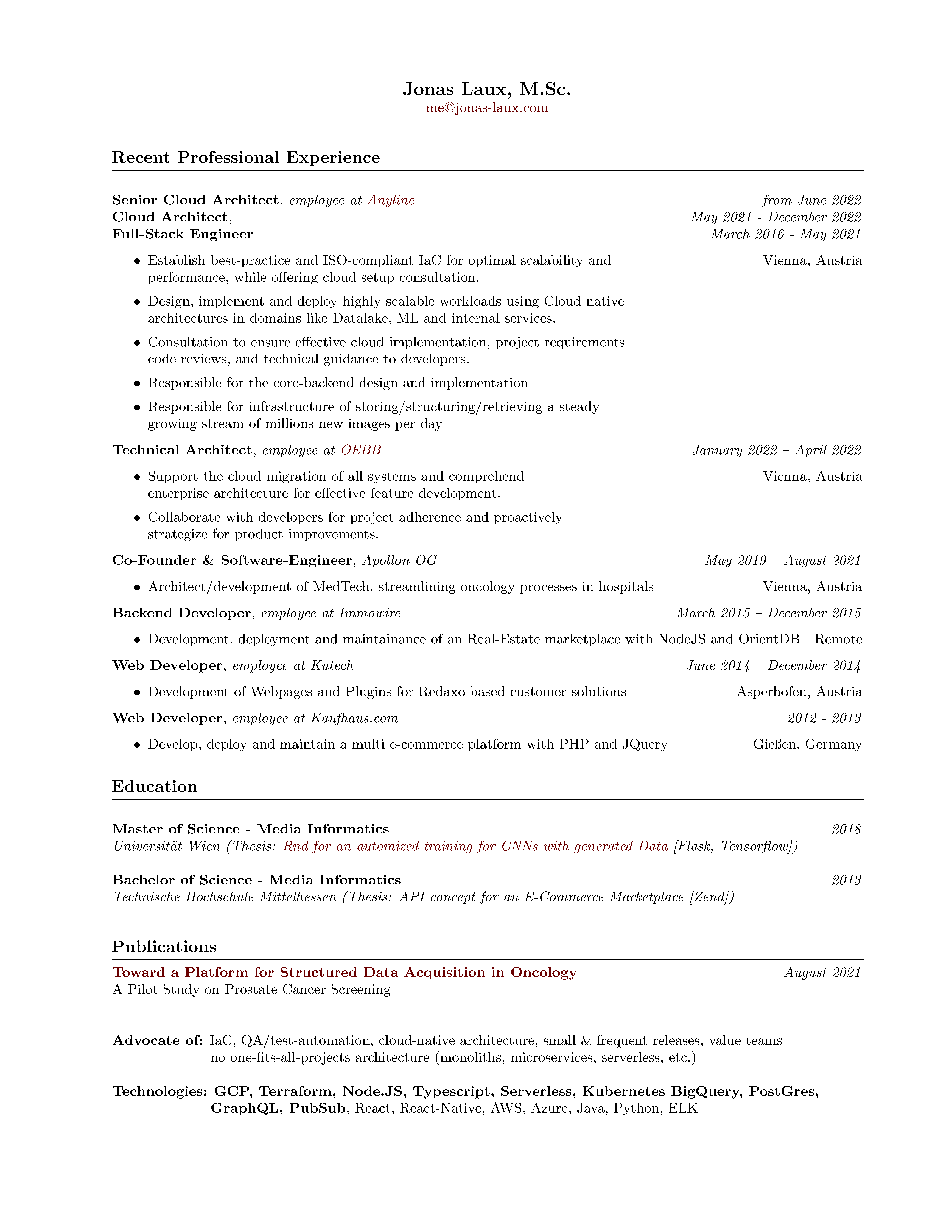 Curriculum Vitae of Jonas Laux