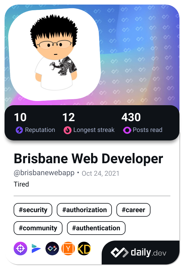 Brisbane Web Developer's Dev Card