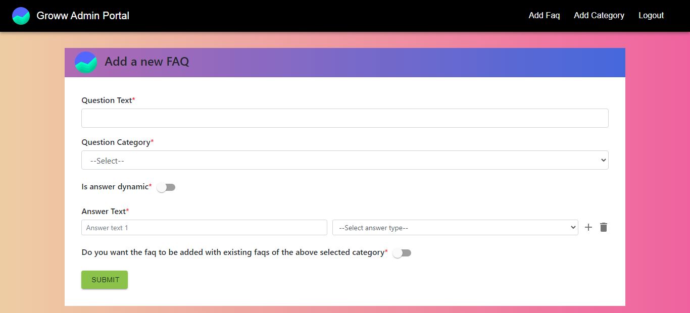 Groww-admin-portal-add-faq