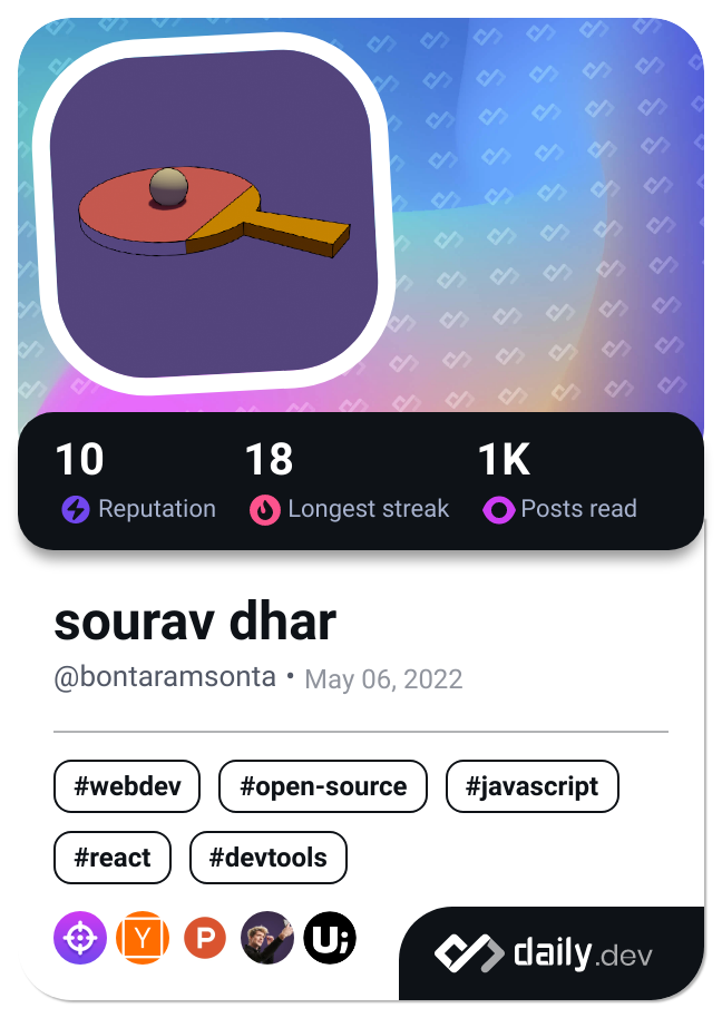 sourav dhar's Dev Card