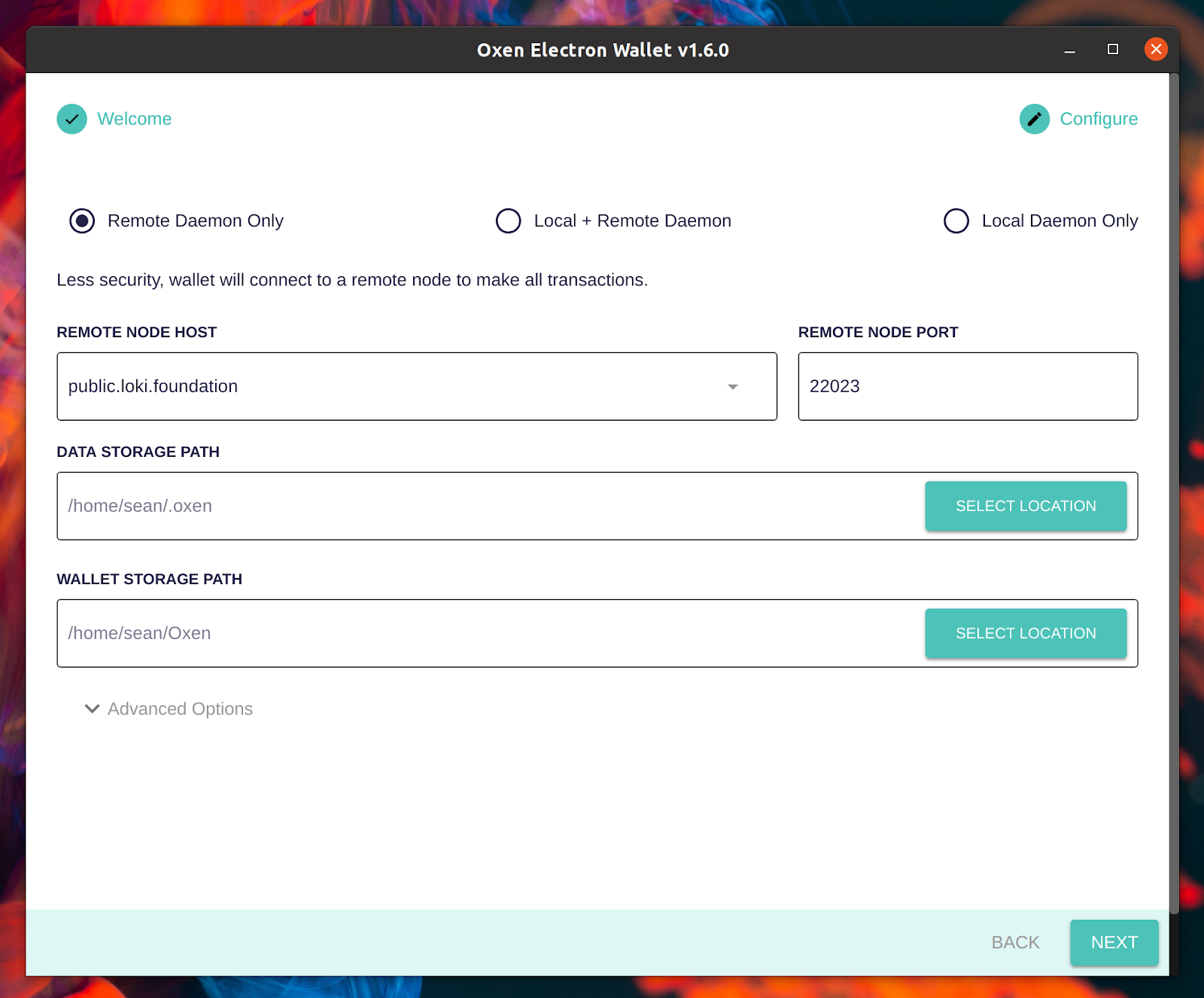 Network Configuration Screen