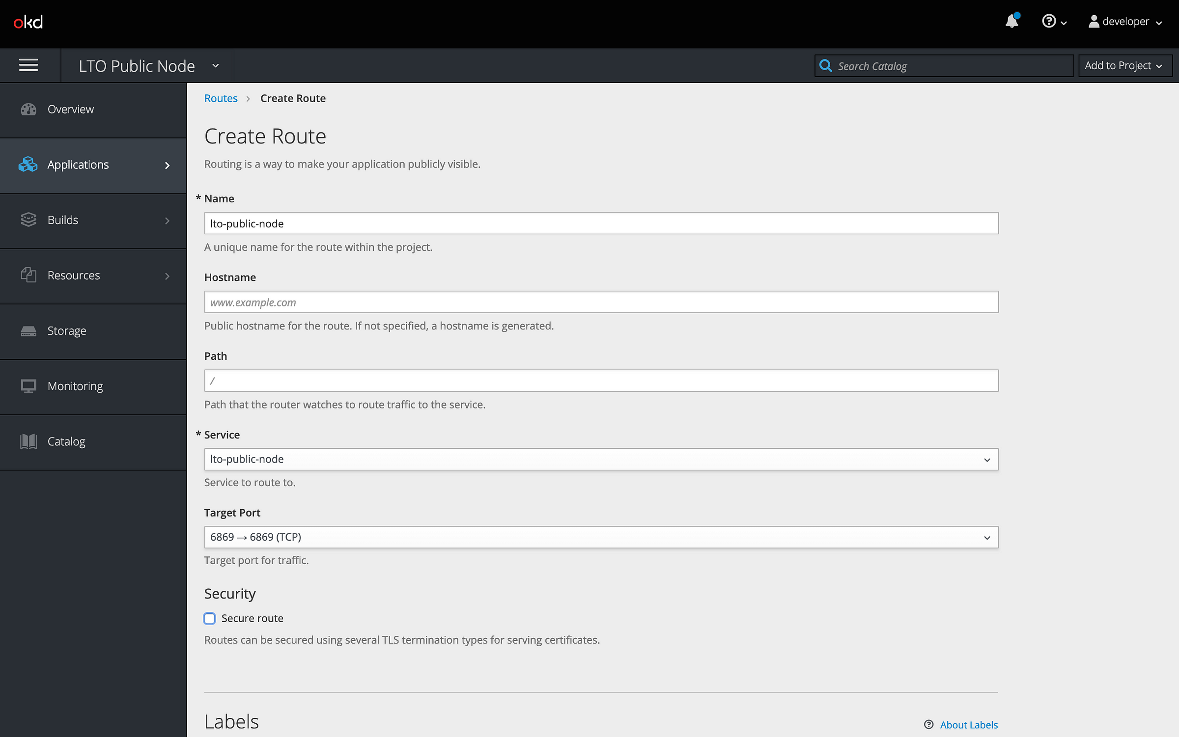 OKD configuring a route