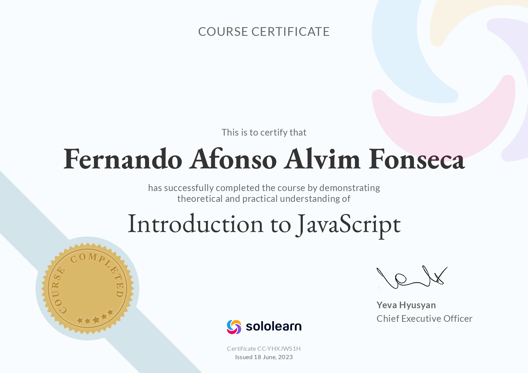 Sololearn: Introduction to JavaScript