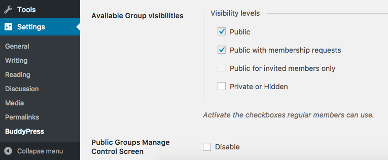 BuddyPress Options