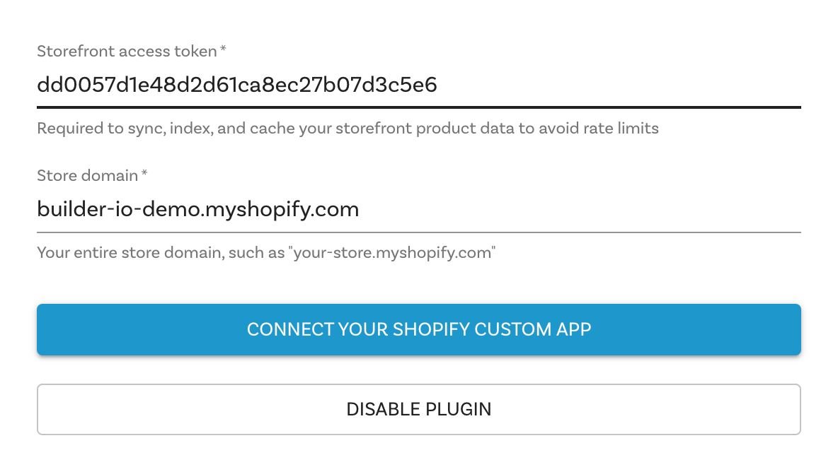 Example of where the Shopify API keys map to Builder settings