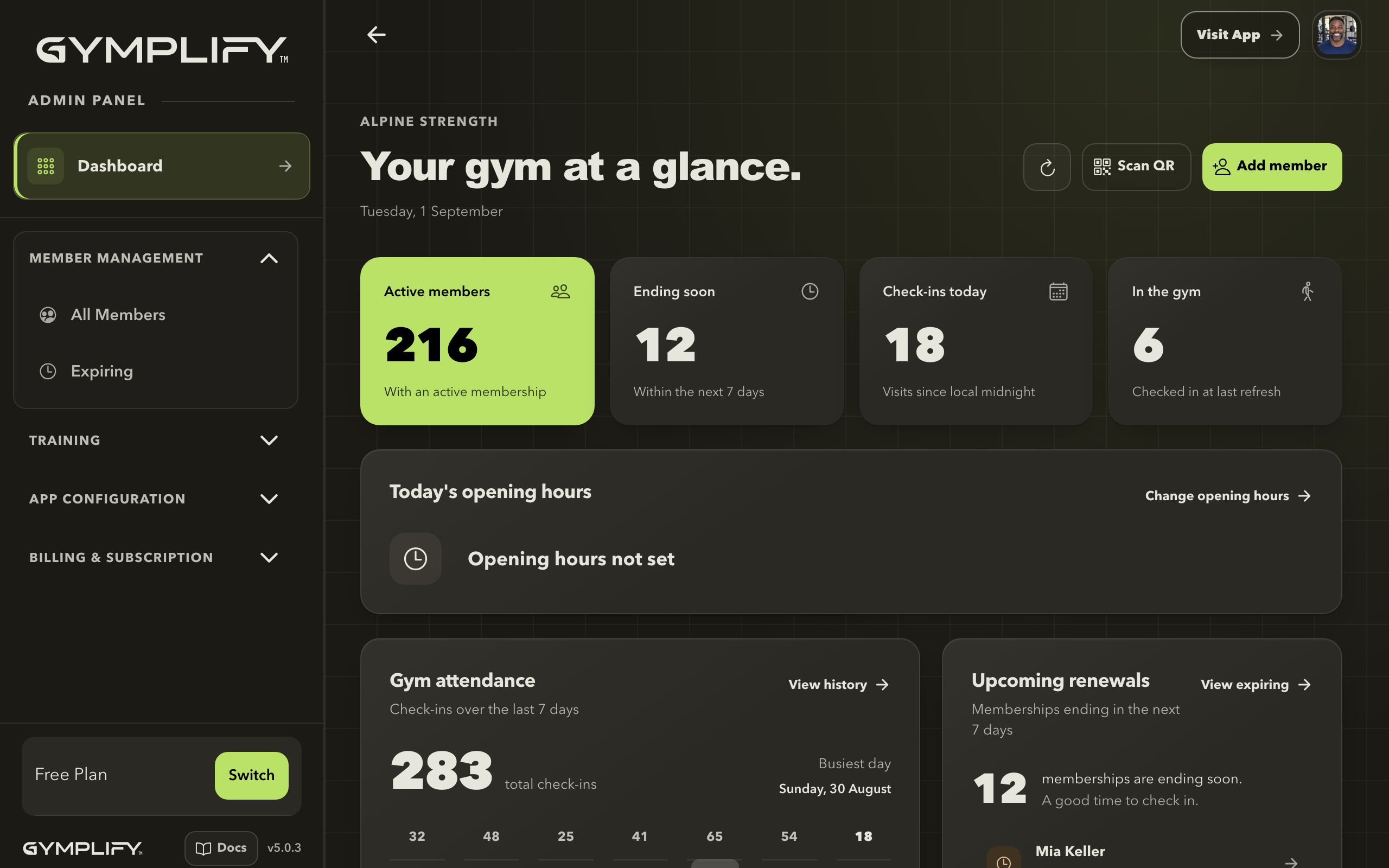 Gymplify admin dashboard
