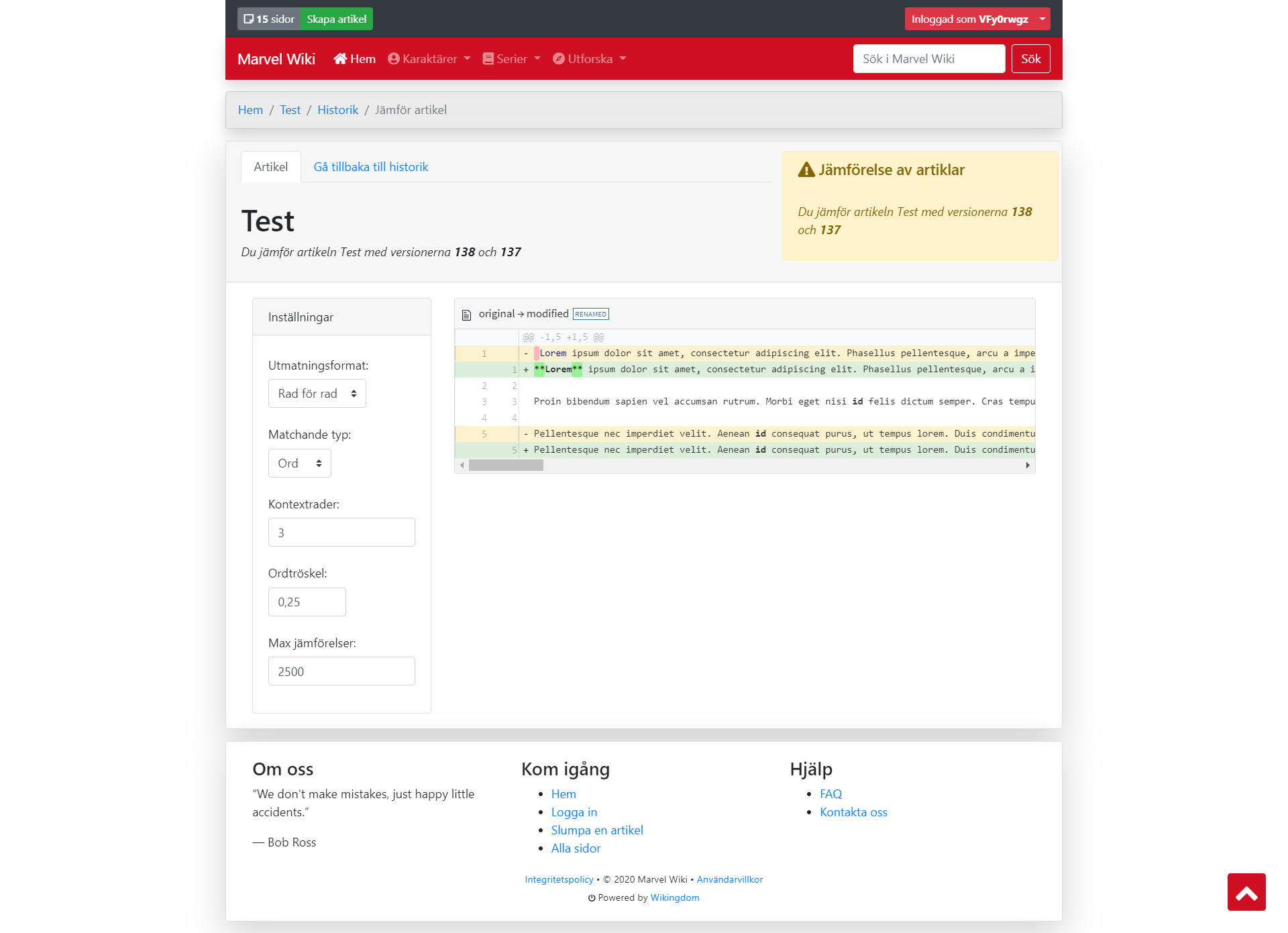 Revisions compare