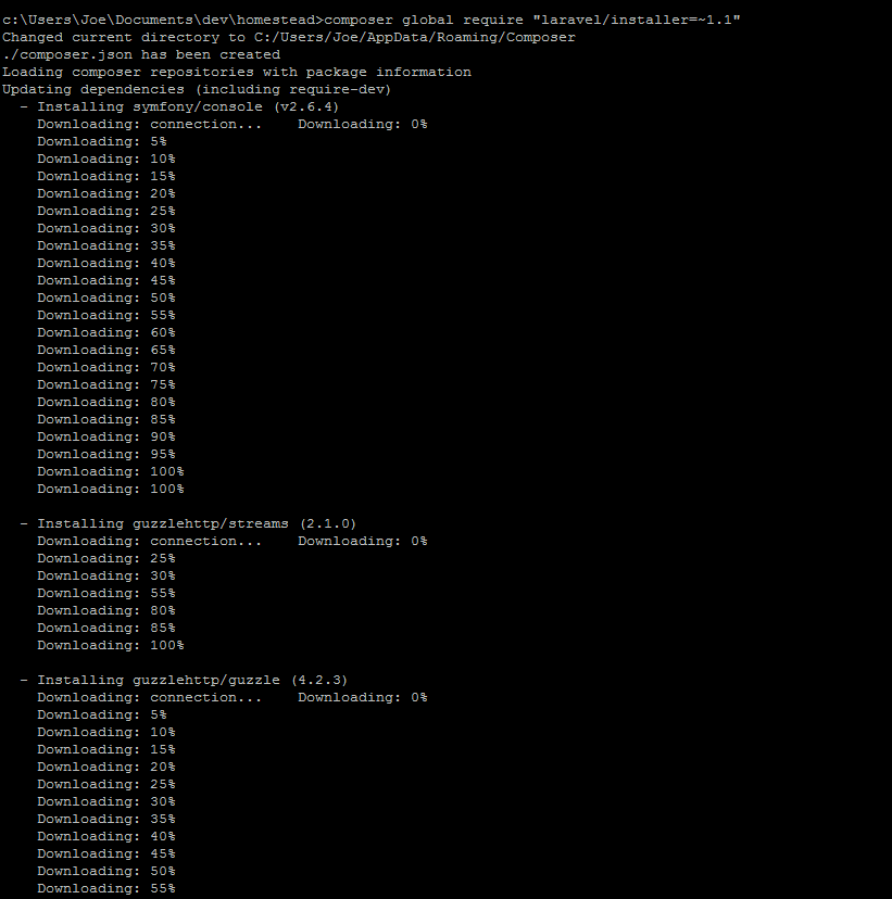 Downloading Laravel via Composer