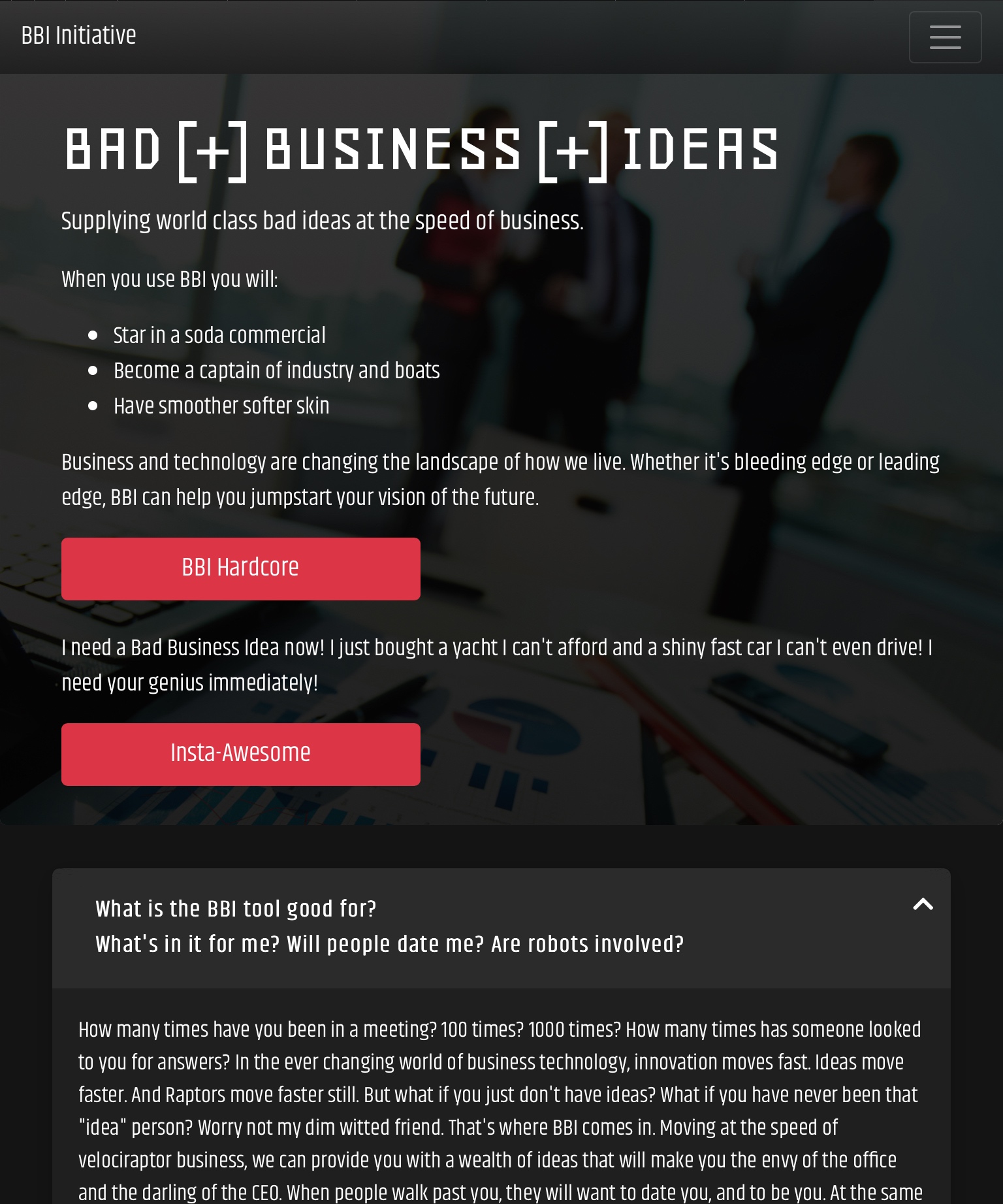 Image of BBI Welcome page