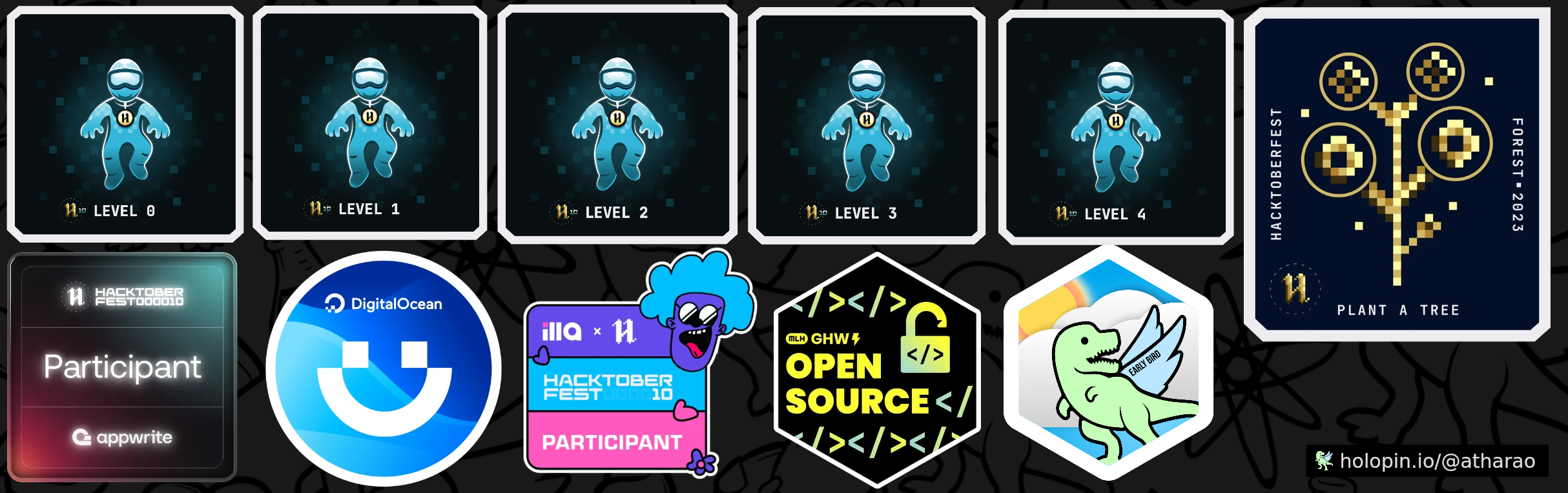 An image of @atharao's Holopin badges, which is a link to view their full Holopin profile