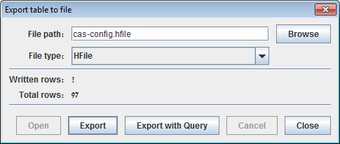 Export table dialog