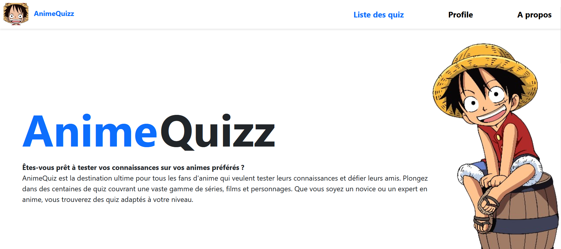 ScreenShoot de l'acceuil AnimeQuizz