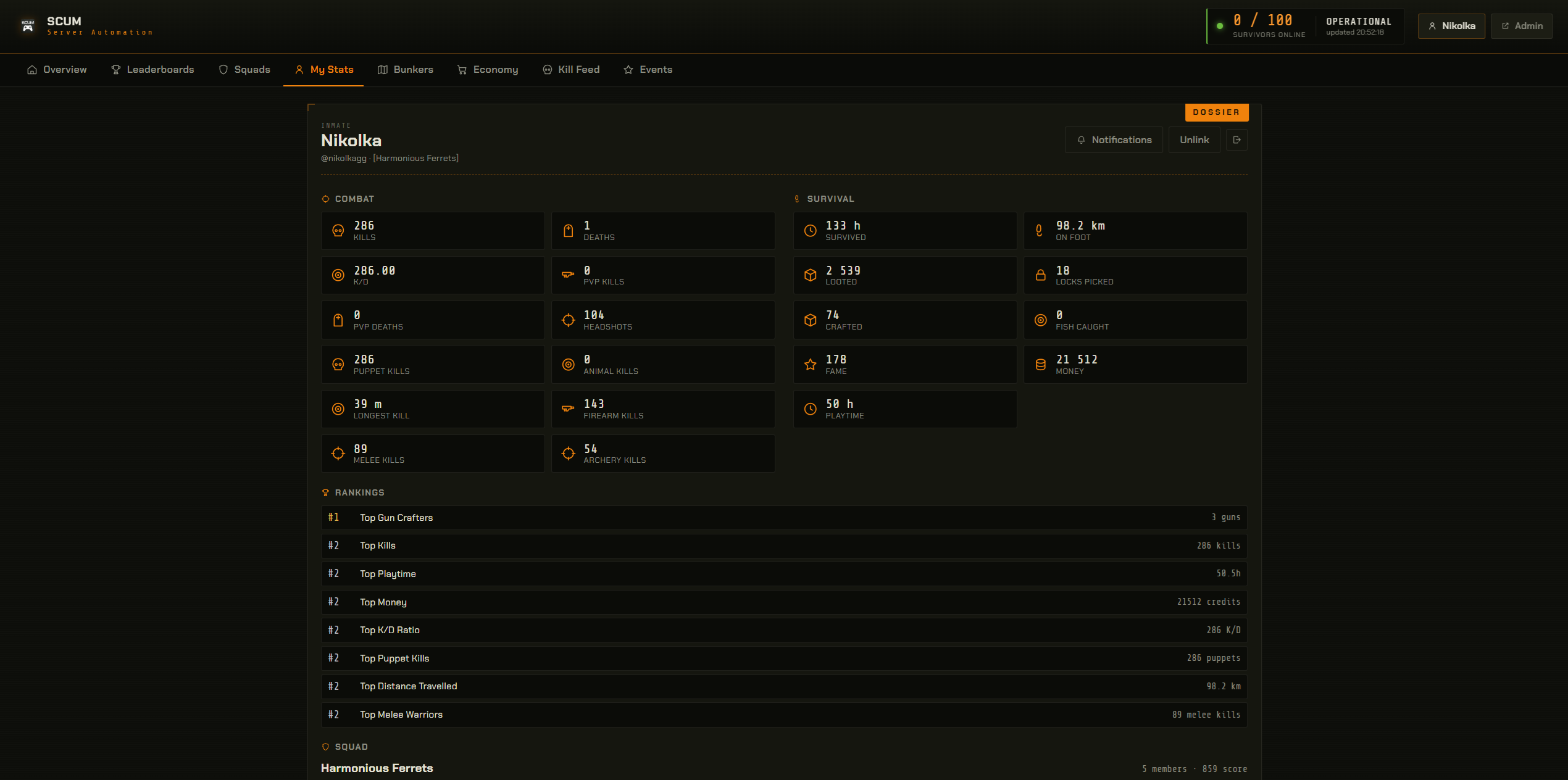 Field Console — my stats
