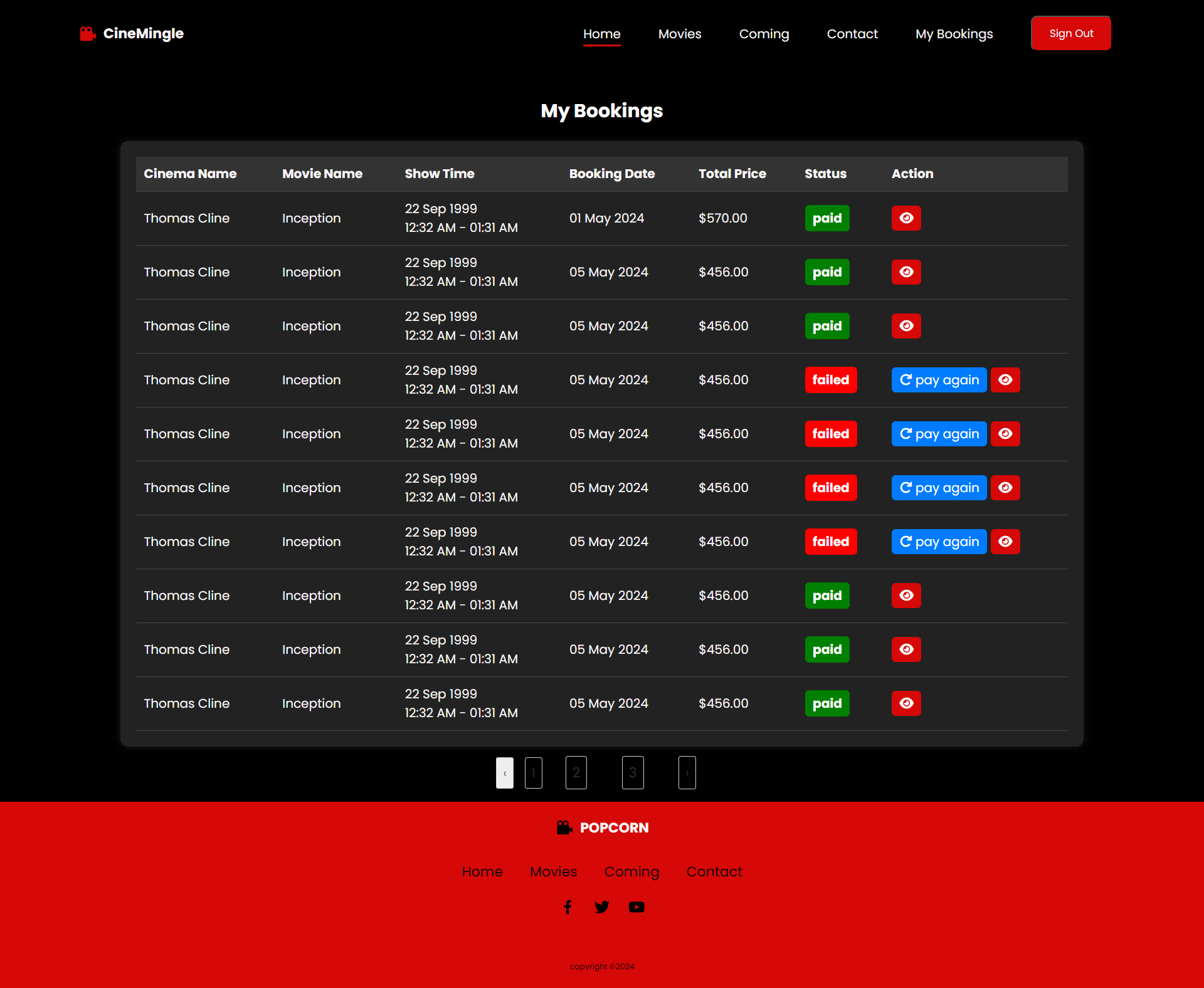 Bookings List