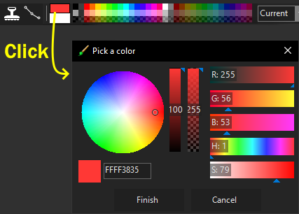 Primary and Secondary colors with color dialog