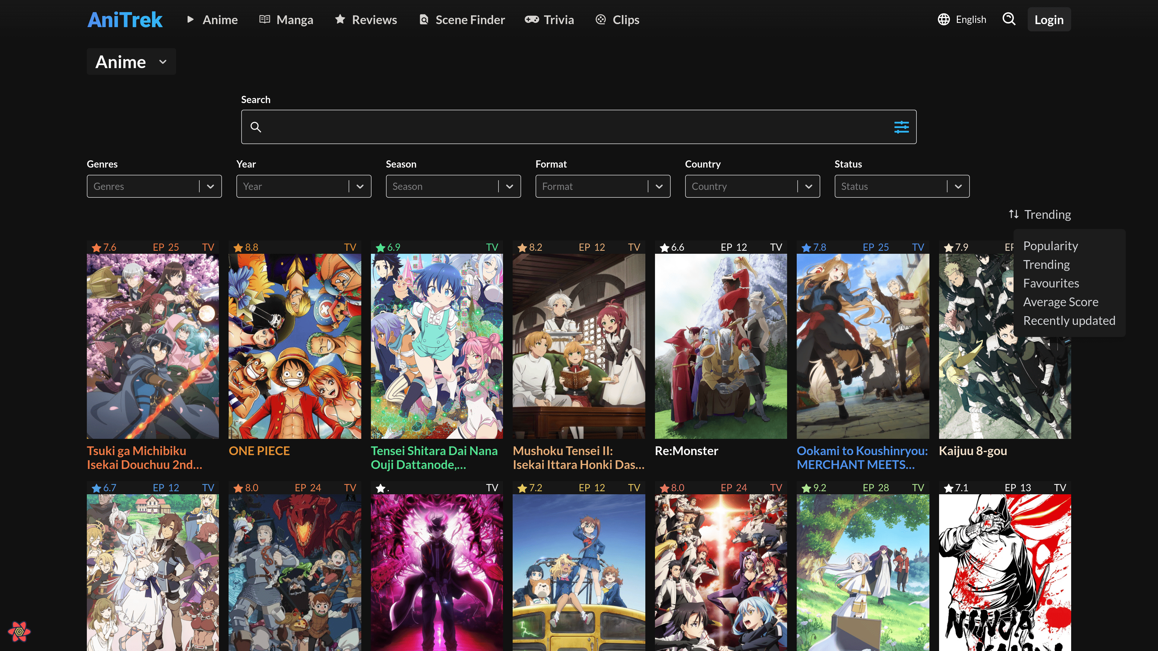 Anime Search page