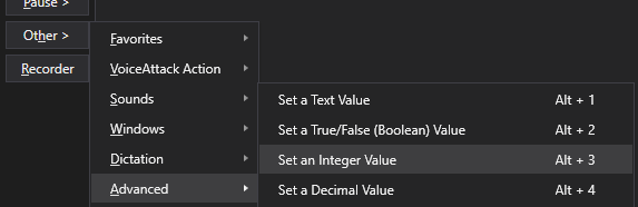 Set a VoiceAttack Integer Variable