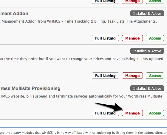 WHMCS - Addons Directory - Manage