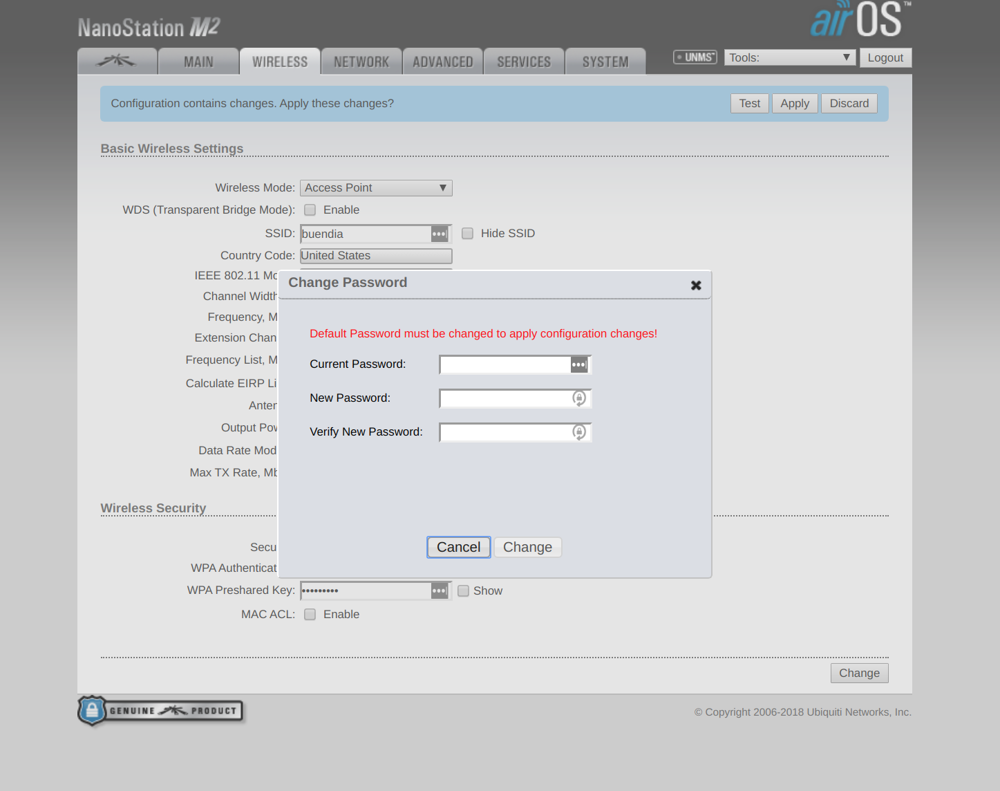 NanoStation password change