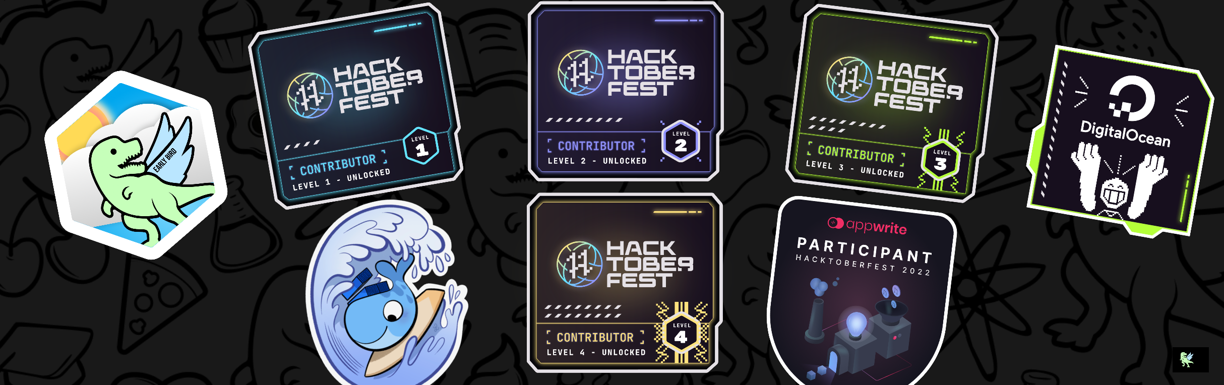 An image of @jejv's Holopin badges, which is a link to view their full Holopin profile