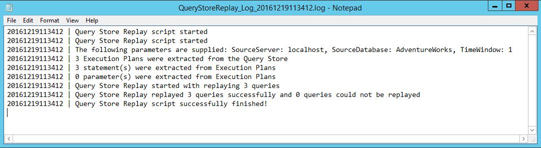 Query Store Replay Log