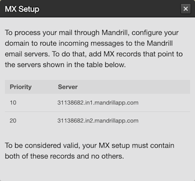 Screenshot of MX records