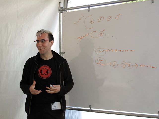 Appelbaum wearing Noisebridge t-shirt