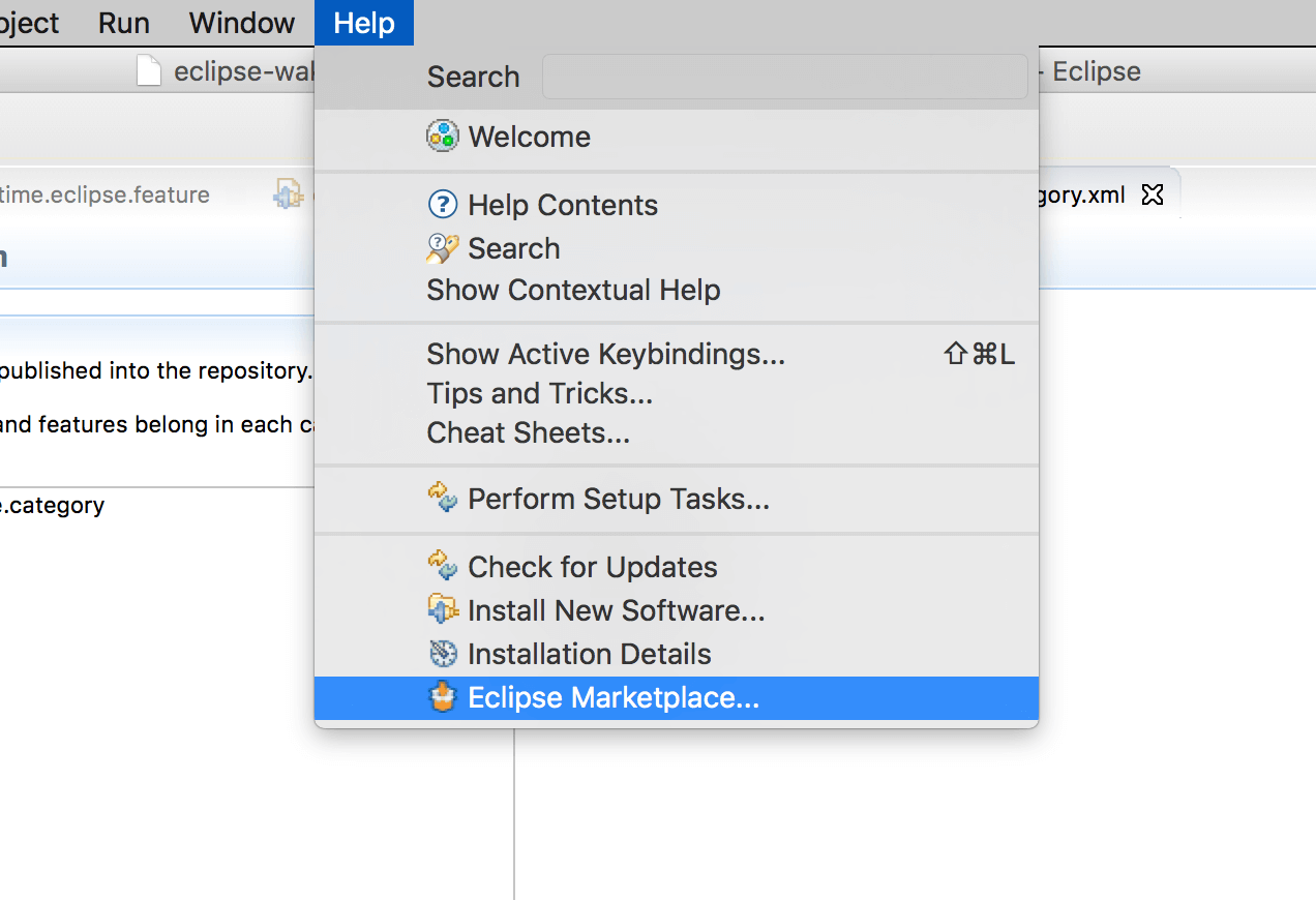 Eclipse marketplace menu