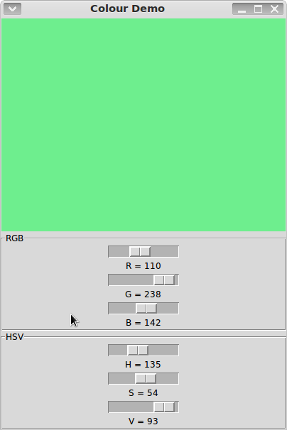RGB and HSV Colour Selector Demo in Python