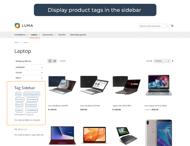  View product tags on side bar