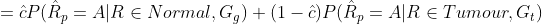 [&=&\hat{c}P(\hat{R}_p=A| R\in Normal,G_g)+(1-\hat{c})P(\hat{R}_p=A| R\in Tumour,G_t)]