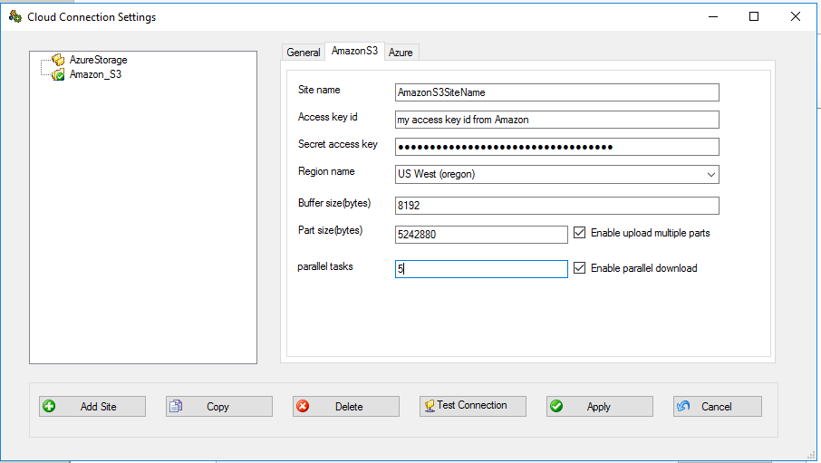 Amazon S3 settings