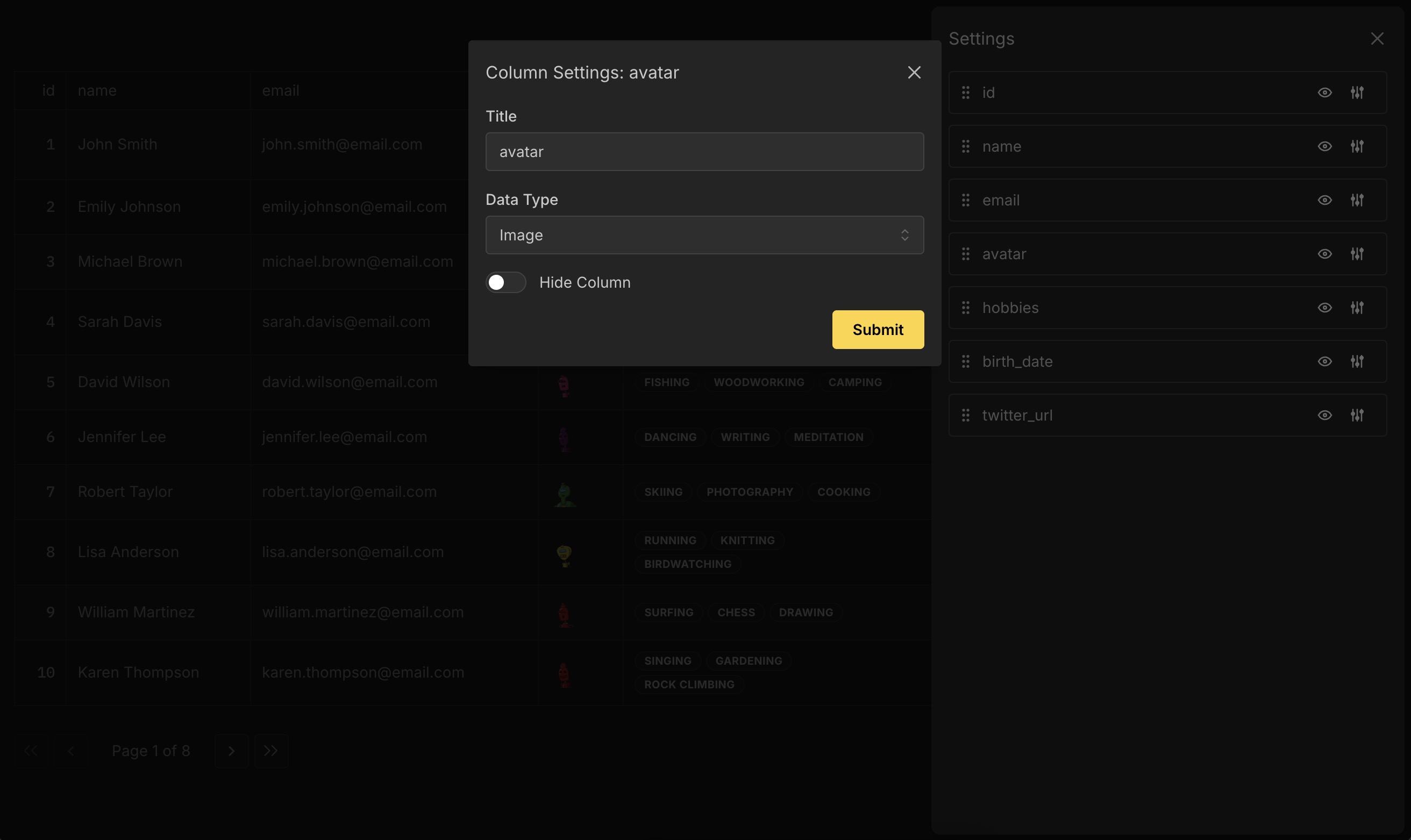 Column Settings