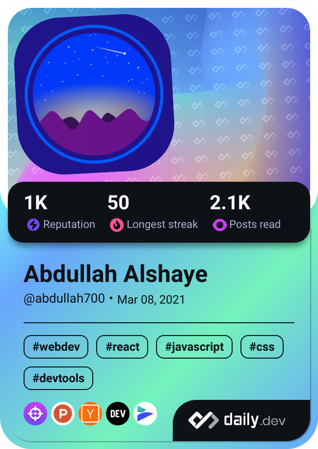 Abdullah Alshaye's Dev Card