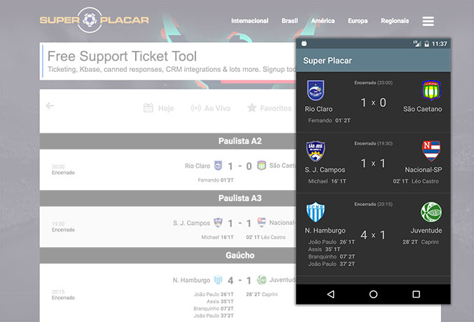 Aplicativo Android e site SuperPlacar