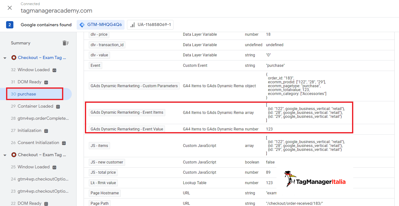 debug GAds Tag - Event Data GA4 Items to GAds Dynamic Remarketing Converter