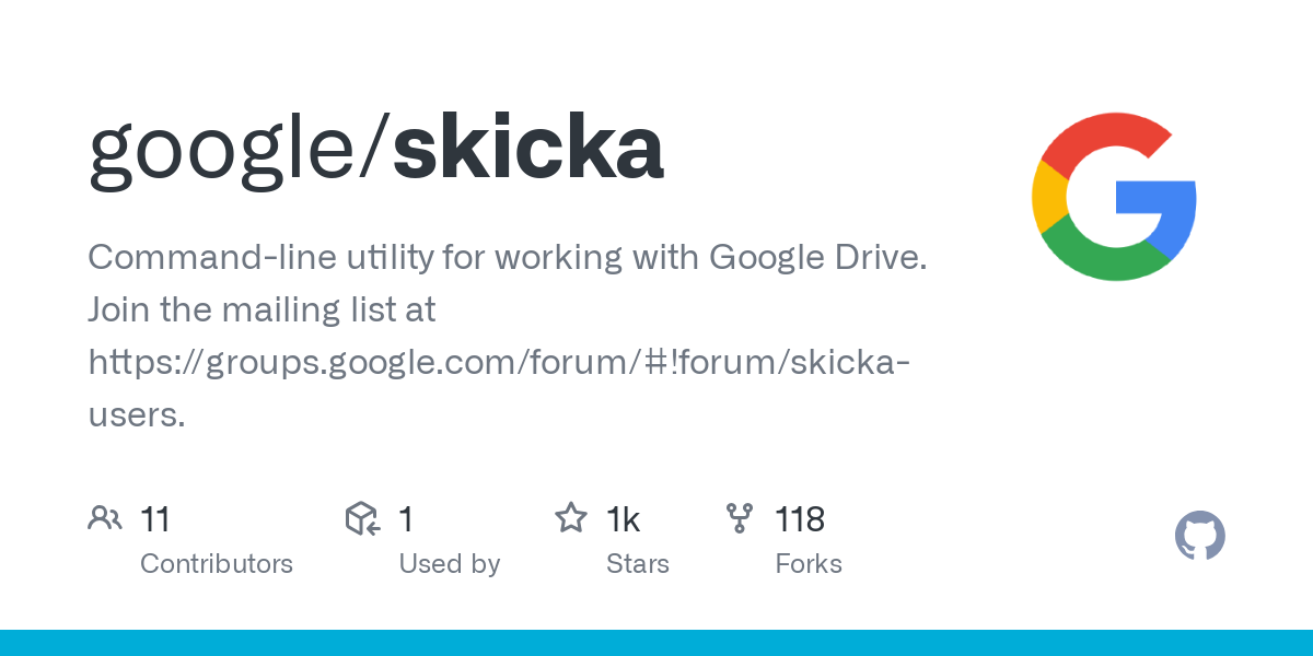 google/skicka: Command-line utility for working with Google Drive. Join the mailing list at https://groups.google.com/forum/#!forum/skicka-users.