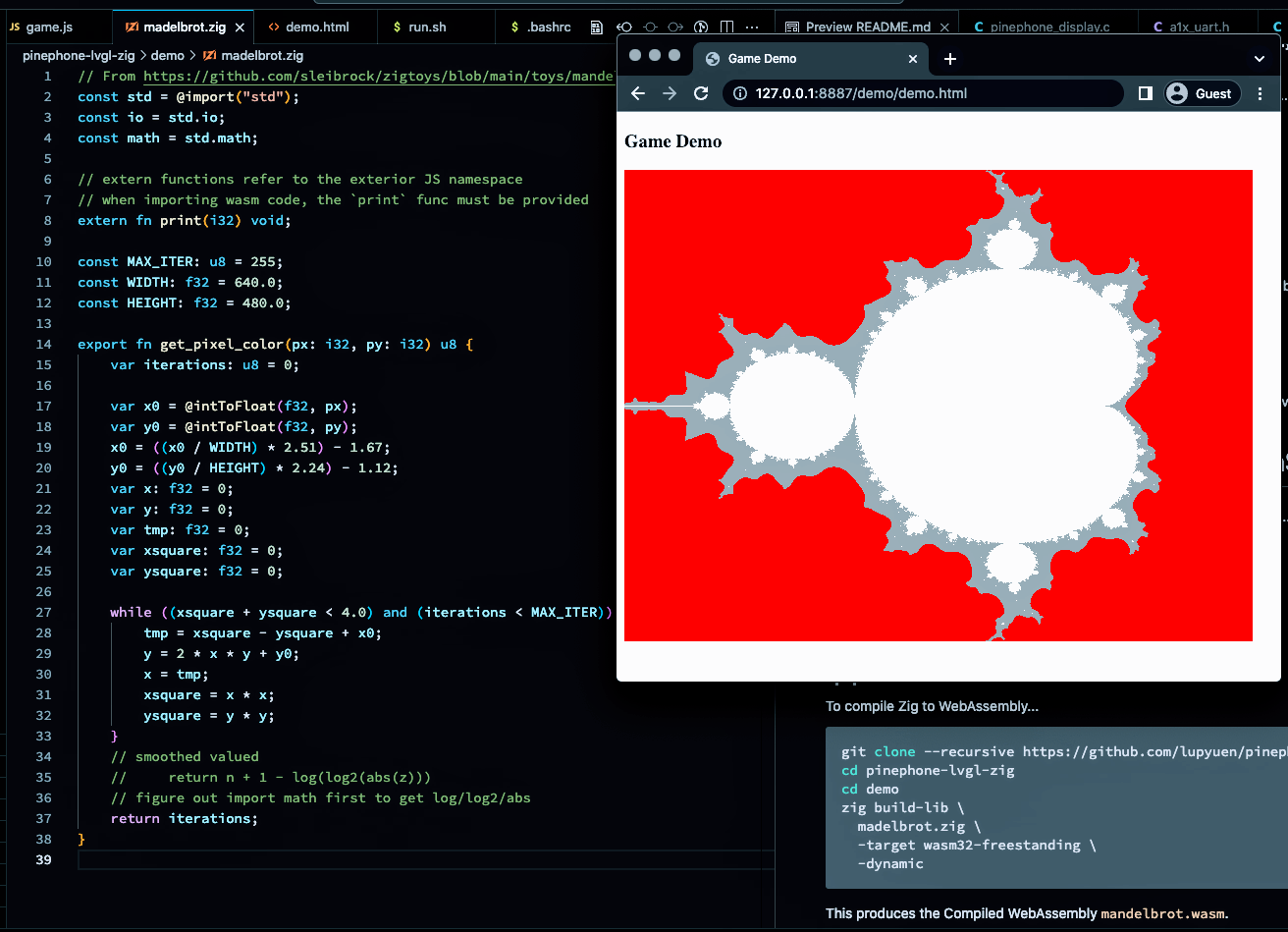 Mandelbrot Set rendered with Zig and WebAssembly