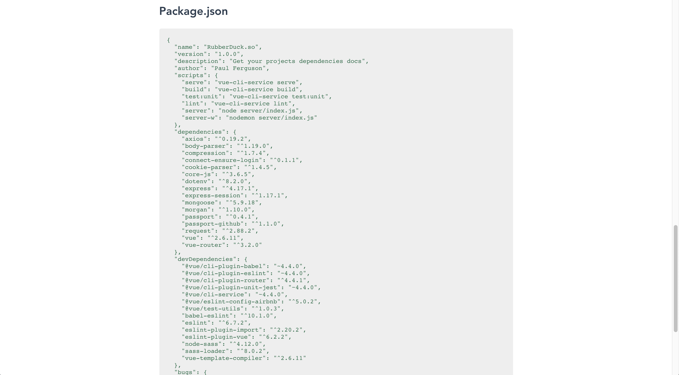 Repo view, package.json