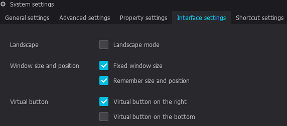 Interface settings