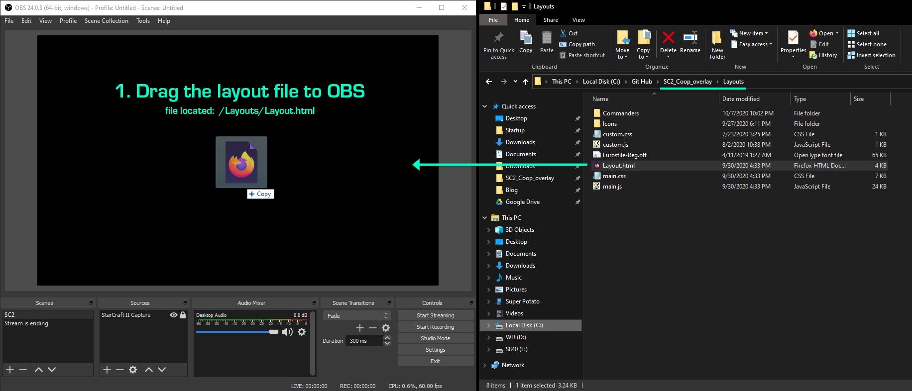 Drag the layout file to OBS