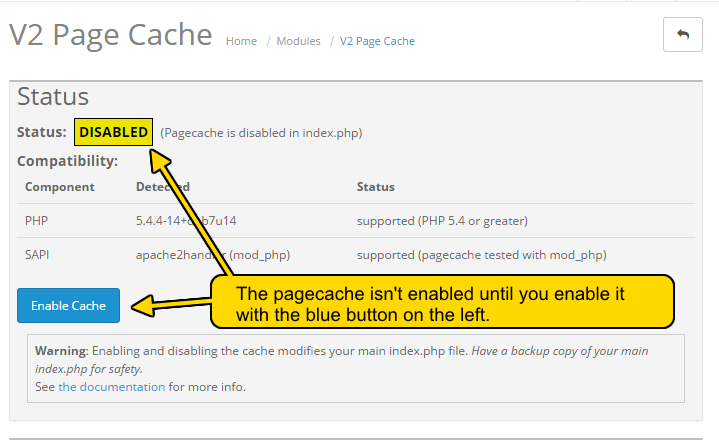 Enabling the Page Cache