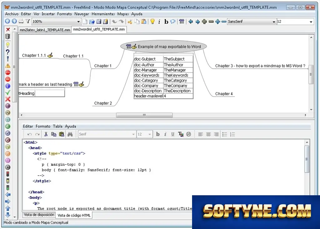 FreeMind exporting options