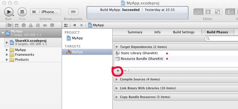 add ShareKit's targets