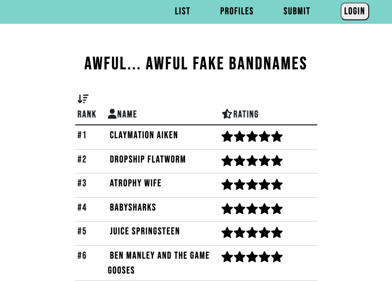 Awful Bandnames homepage