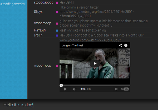 Screenshot of the irc client