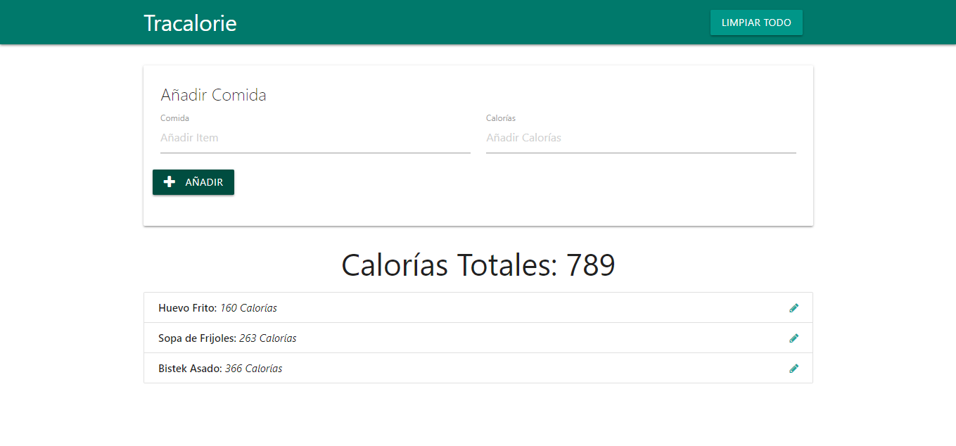 Dashboard con varias comidas registradas